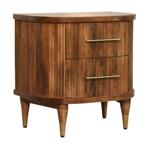 English Elm Solid Mango Wood Nightstand with Fluted Panels Brass Accents and Two Drawers B182P556741
