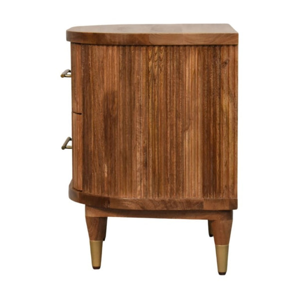 English Elm Solid Mango Wood Nightstand with Fluted Panels Brass Accents and Two Drawers B182P556741
