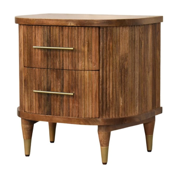 English Elm Solid Mango Wood Nightstand with Fluted Panels Brass Accents and Two Drawers B182P556741