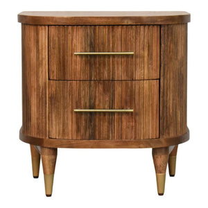English Elm Solid Mango Wood Nightstand with Fluted Panels Brass Accents and Two Drawers B182P556741