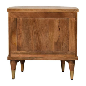 English Elm Solid Mango Wood Nightstand with Fluted Panels Brass Accents and Two Drawers B182P556741