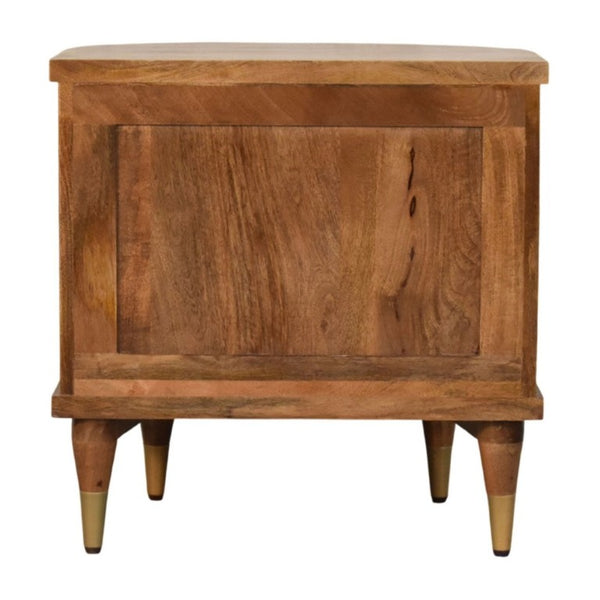English Elm Solid Mango Wood Nightstand with Fluted Panels Brass Accents and Two Drawers B182P556741