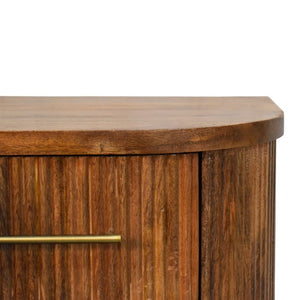 English Elm Solid Mango Wood Nightstand with Fluted Panels Brass Accents and Two Drawers B182P556741