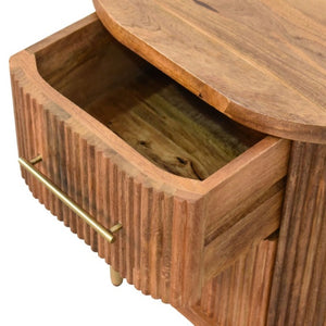 English Elm Solid Mango Wood Nightstand with Fluted Panels Brass Accents and Two Drawers B182P556741