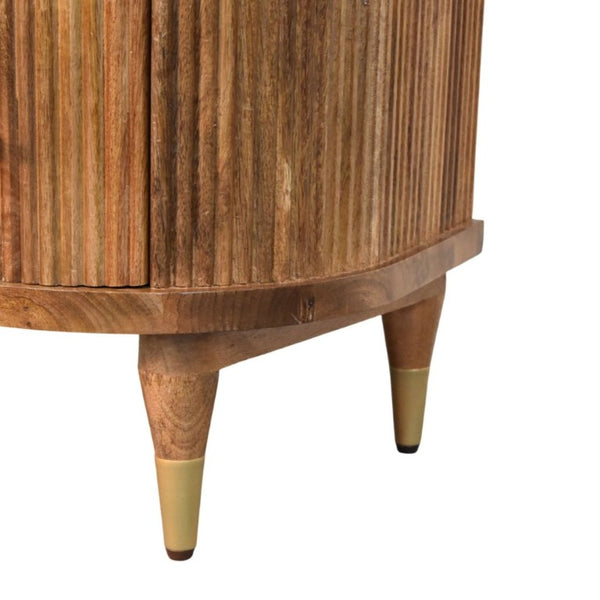 English Elm Solid Mango Wood Nightstand with Fluted Panels Brass Accents and Two Drawers B182P556741