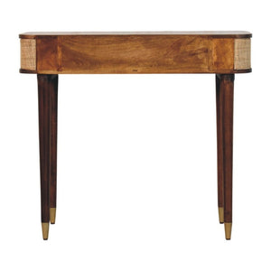 English Elm Solid Mango Wood Console Table Woven Cane Panels Brass Hardware Entryway Storage B182P556742