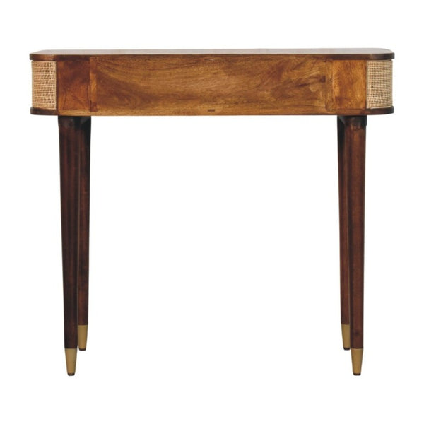 English Elm Solid Mango Wood Console Table Woven Cane Panels Brass Hardware Entryway Storage B182P556742