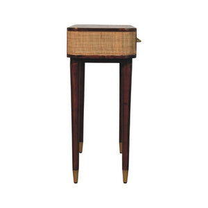 English Elm Solid Mango Wood Console Table Woven Cane Panels Brass Hardware Entryway Storage B182P556742
