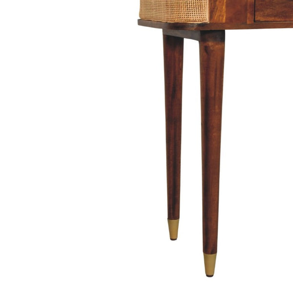English Elm Solid Mango Wood Console Table Woven Cane Panels Brass Hardware Entryway Storage B182P556742