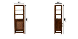 English Elm Solid Mango Wood Cane Door Bookcase Chestnut Finish Open Shelf Display Cabinet B182P556743