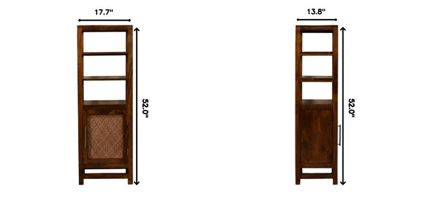 English Elm Solid Mango Wood Cane Door Bookcase Chestnut Finish Open Shelf Display Cabinet B182P556743