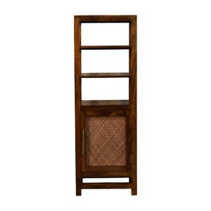 English Elm Solid Mango Wood Cane Door Bookcase Chestnut Finish Open Shelf Display Cabinet B182P556743