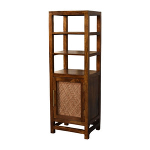 English Elm Solid Mango Wood Cane Door Bookcase Chestnut Finish Open Shelf Display Cabinet B182P556743