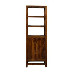 English Elm Solid Mango Wood Cane Door Bookcase Chestnut Finish Open Shelf Display Cabinet B182P556743