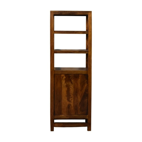 English Elm Solid Mango Wood Cane Door Bookcase Chestnut Finish Open Shelf Display Cabinet B182P556743
