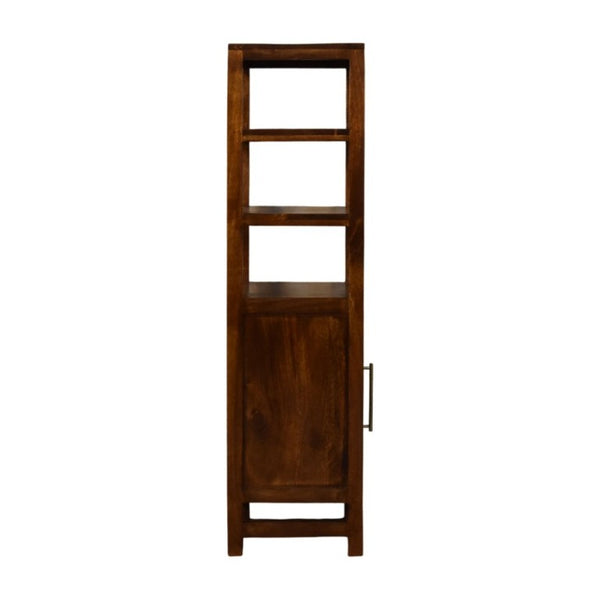 English Elm Solid Mango Wood Cane Door Bookcase Chestnut Finish Open Shelf Display Cabinet B182P556743