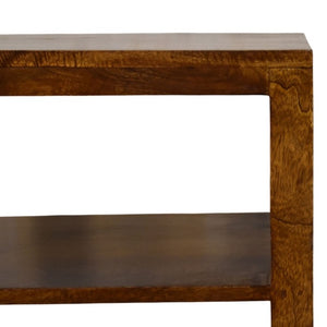 English Elm Solid Mango Wood Cane Door Bookcase Chestnut Finish Open Shelf Display Cabinet B182P556743