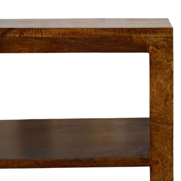 English Elm Solid Mango Wood Cane Door Bookcase Chestnut Finish Open Shelf Display Cabinet B182P556743