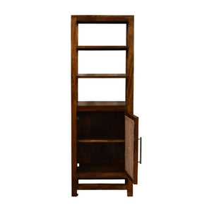 English Elm Solid Mango Wood Cane Door Bookcase Chestnut Finish Open Shelf Display Cabinet B182P556743