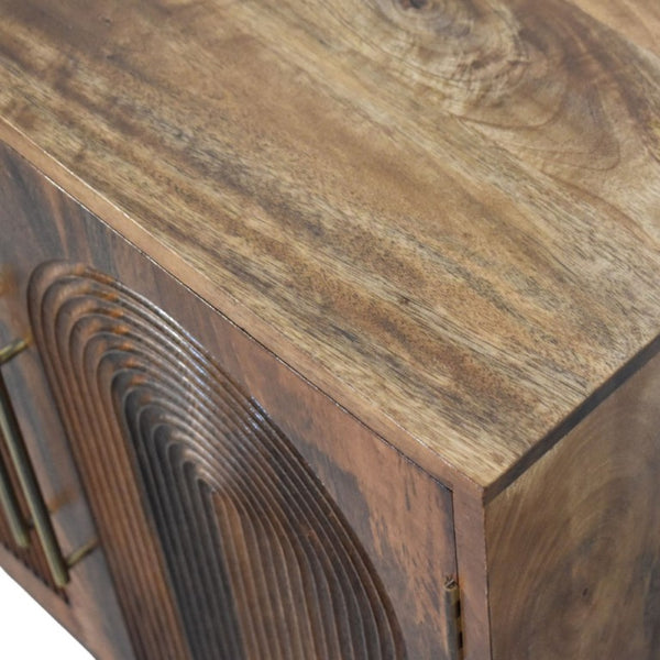 English Elm Solid Mango Wood Arched Groove Cabinet with Brass Hardware for Living Room Storage B182P556747