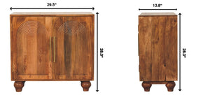 English Elm Solid Mango Wood Arched Groove Cabinet with Brass Hardware for Living Room Storage B182P556747