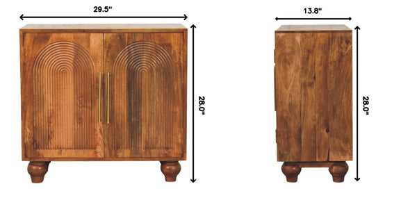 English Elm Solid Mango Wood Arched Groove Cabinet with Brass Hardware for Living Room Storage B182P556747