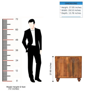 English Elm Solid Mango Wood Arched Groove Cabinet with Brass Hardware for Living Room Storage B182P556747