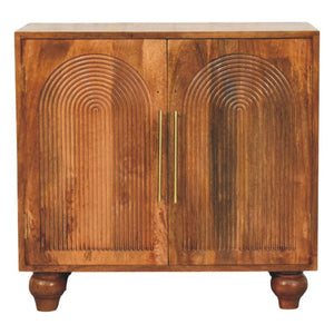 English Elm Solid Mango Wood Arched Groove Cabinet with Brass Hardware for Living Room Storage B182P556747