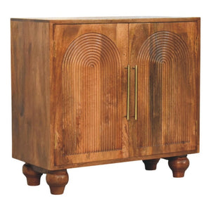 English Elm Solid Mango Wood Arched Groove Cabinet with Brass Hardware for Living Room Storage B182P556747