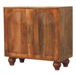 English Elm Solid Mango Wood Arched Groove Cabinet with Brass Hardware for Living Room Storage B182P556747
