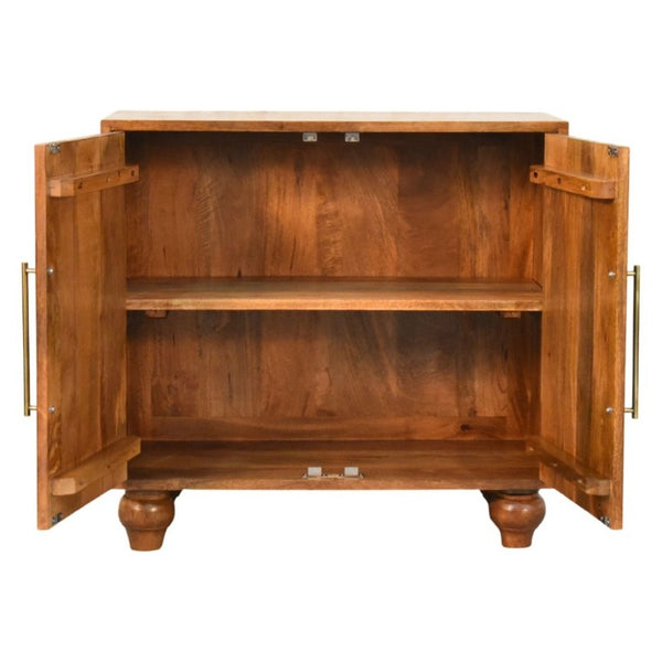 English Elm Solid Mango Wood Arched Groove Cabinet with Brass Hardware for Living Room Storage B182P556747