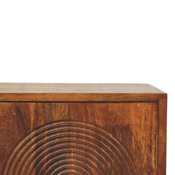 English Elm Solid Mango Wood Arched Groove Cabinet with Brass Hardware for Living Room Storage B182P556747