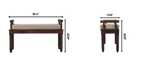 English Elm Solid Mango Wood Entryway Bench with Spindle Legs and Upholstered Padded Seat B182P556748