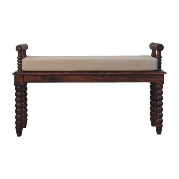 English Elm Solid Mango Wood Entryway Bench with Spindle Legs and Upholstered Padded Seat B182P556748