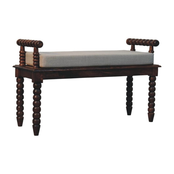 English Elm Solid Mango Wood Entryway Bench with Spindle Legs and Upholstered Padded Seat B182P556748