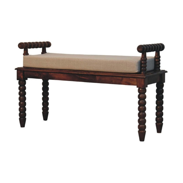 English Elm Solid Mango Wood Entryway Bench with Spindle Legs and Upholstered Padded Seat B182P556748