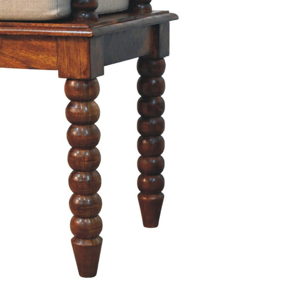 English Elm Solid Mango Wood Entryway Bench with Spindle Legs and Upholstered Padded Seat B182P556748