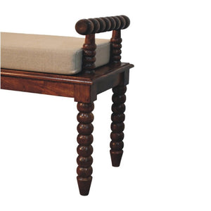 English Elm Solid Mango Wood Entryway Bench with Spindle Legs and Upholstered Padded Seat B182P556748