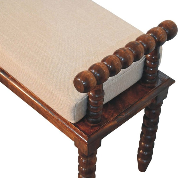 English Elm Solid Mango Wood Entryway Bench with Spindle Legs and Upholstered Padded Seat B182P556748