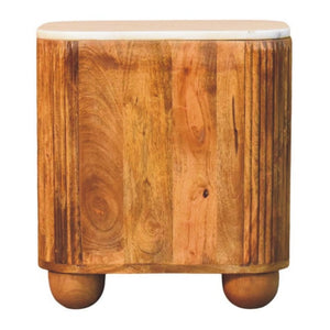 English Elm Solid Mango Wood Nightstand with Marble Top Brass Pulls and Fluted Side Panels B182P556750