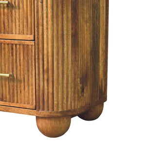 English Elm Solid Mango Wood Nightstand with Marble Top Brass Pulls and Fluted Side Panels B182P556750