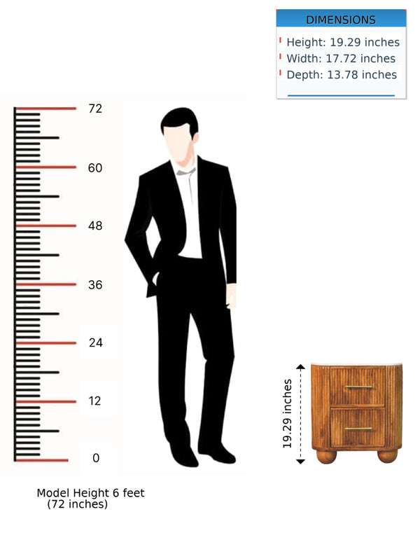 English Elm Solid Mango Wood Nightstand with Marble Top Brass Pulls and Fluted Side Panels B182P556750