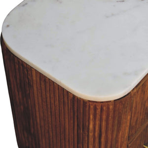 English Elm Solid Mango Wood Nightstand with Marble Top Brass Pulls and Fluted Side Panels B182P556750