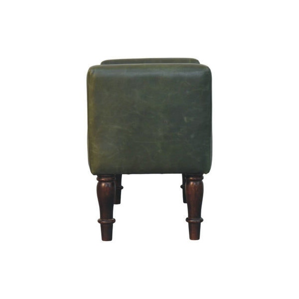 English Elm Artisan Button-Tufted Green Leather Bench with Walnut Legs for Bedroom Elegance B182P611657
