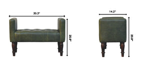 English Elm Artisan Button-Tufted Green Leather Bench with Walnut Legs for Bedroom Elegance B182P611657