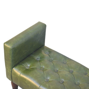 English Elm Artisan Button-Tufted Green Leather Bench with Walnut Legs for Bedroom Elegance B182P611657