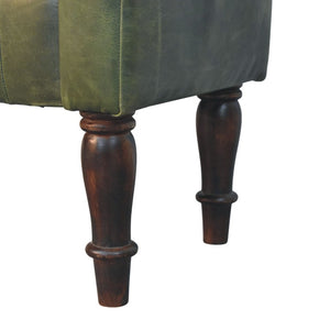 English Elm Artisan Button-Tufted Green Leather Bench with Walnut Legs for Bedroom Elegance B182P611657