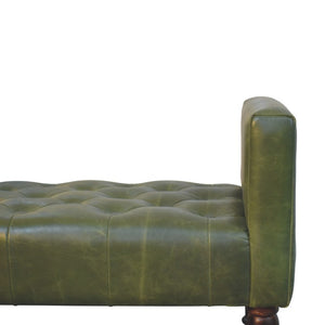 English Elm Artisan Button-Tufted Green Leather Bench with Walnut Legs for Bedroom Elegance B182P611657