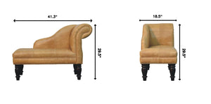 English Elm Artisan Furniture Heritage Leather Chaise with Stud Trim Rolled Back Solid Wood Legs Tan B182P611658