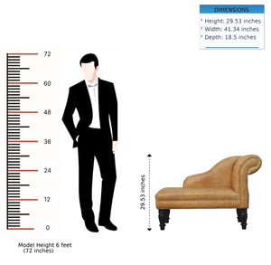 English Elm Artisan Furniture Heritage Leather Chaise with Stud Trim Rolled Back Solid Wood Legs Tan B182P611658
